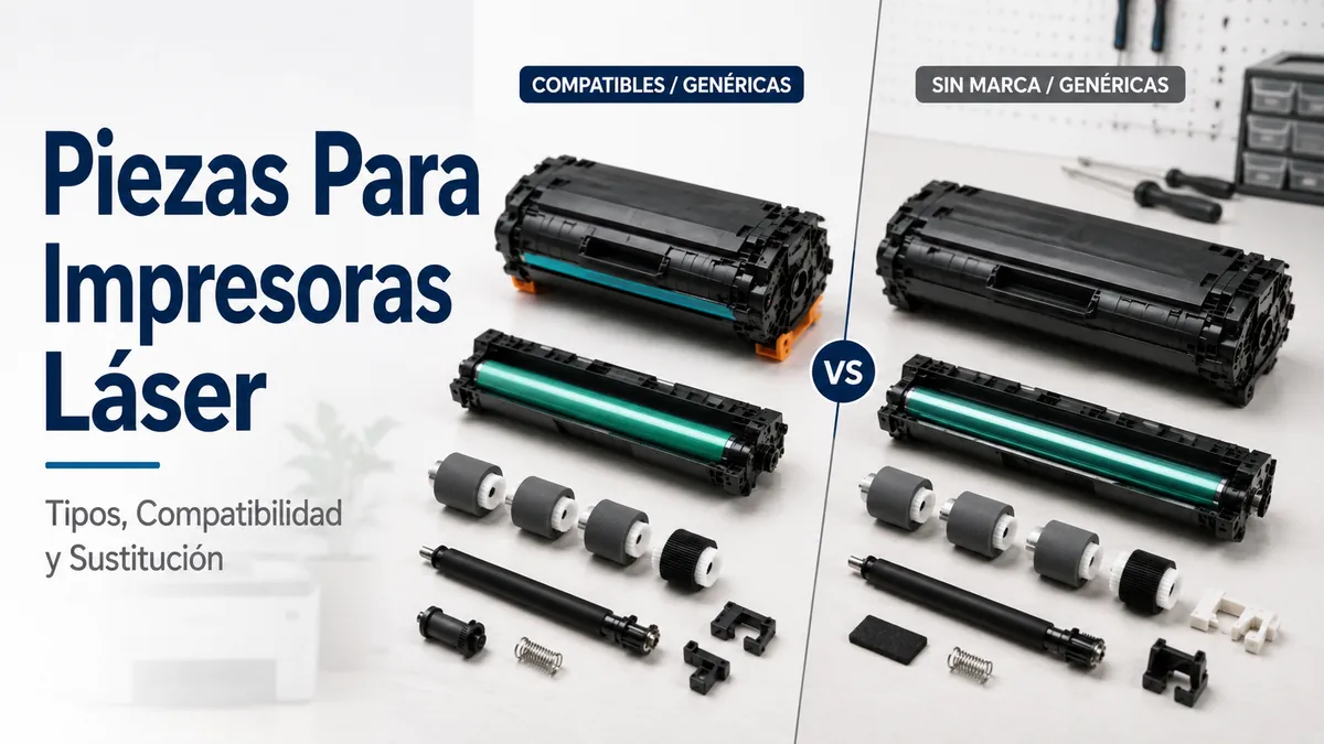 Conjunto de piezas de recambio para impresoras láser ordenadas por compatibilidad y sustitución